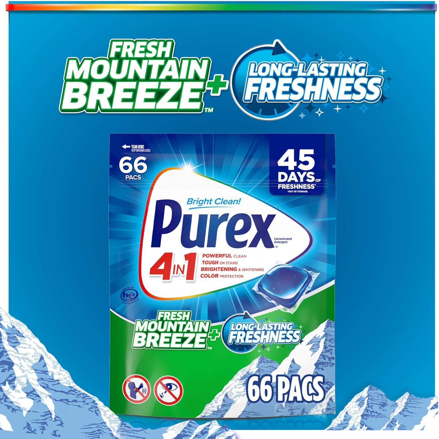 imagePurex Advanced Oxi with Odor Fighter Laundry Detergent Pacs Oxi Power 56 count Pre Measured PacsFresh Mountain Breeze