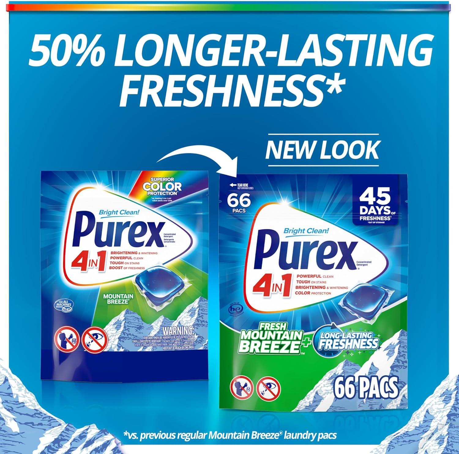 imagePurex Advanced Oxi with Odor Fighter Laundry Detergent Pacs Oxi Power 56 count Pre Measured PacsFresh Mountain Breeze