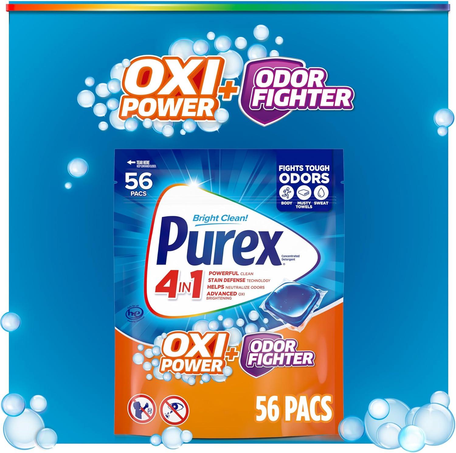 imagePurex Advanced Oxi with Odor Fighter Laundry Detergent Pacs Oxi Power 56 count Pre Measured PacsOxi Power Odor Fighting