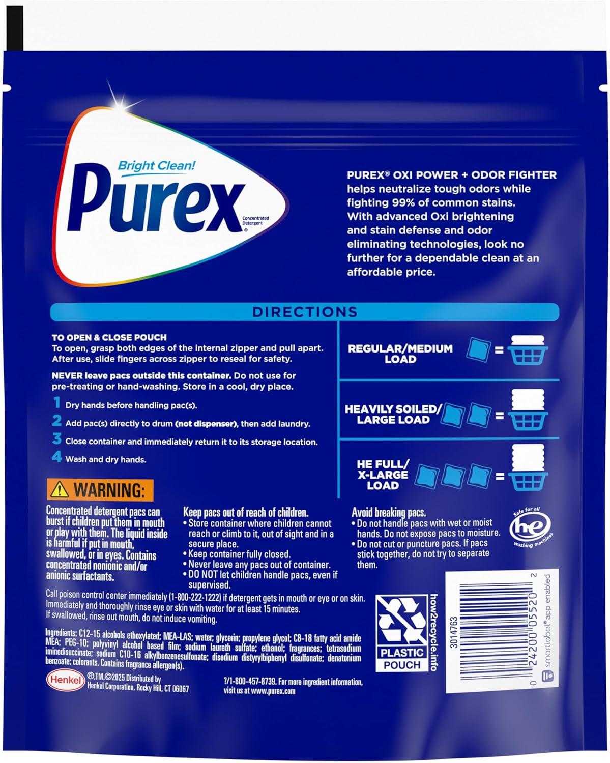 imagePurex Advanced Oxi with Odor Fighter Laundry Detergent Pacs Oxi Power 56 count Pre Measured PacsOxi Power Odor Fighting
