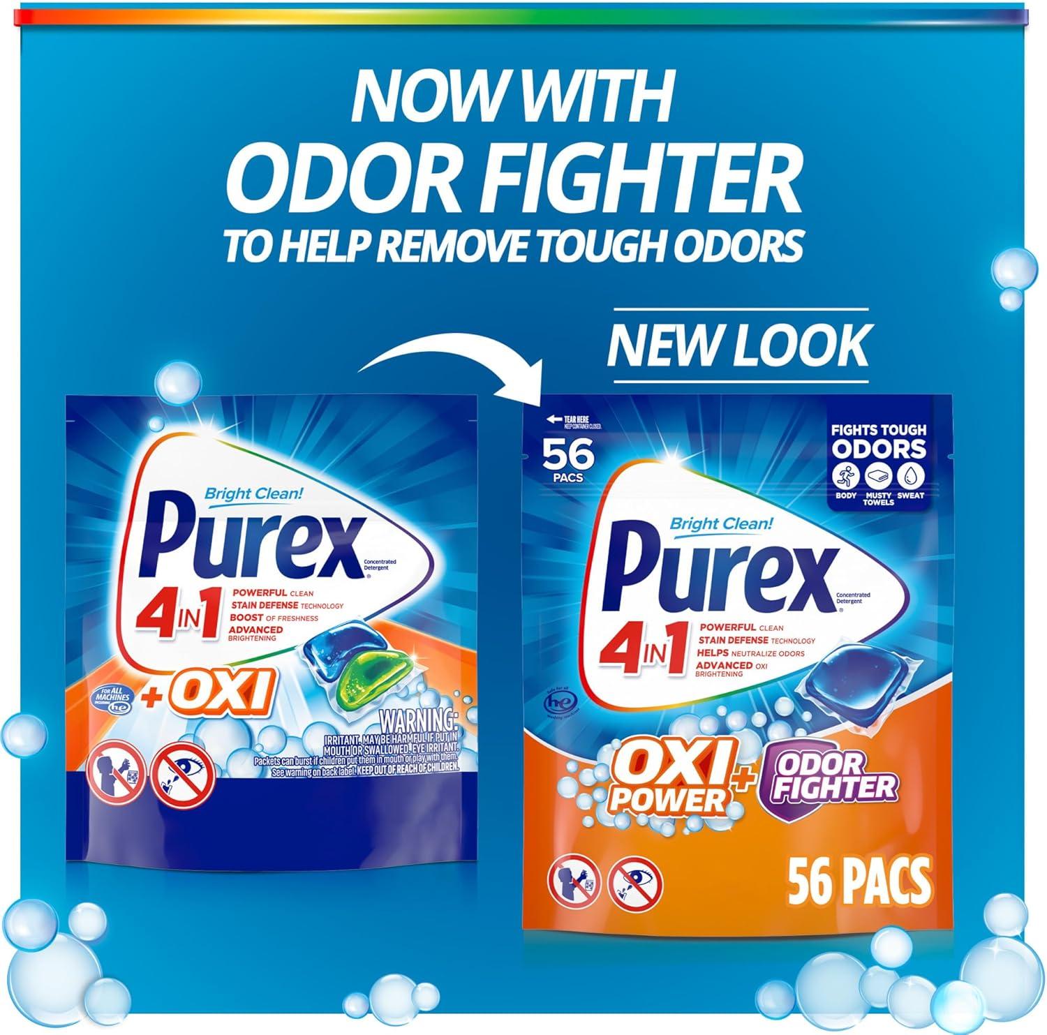 imagePurex Advanced Oxi with Odor Fighter Laundry Detergent Pacs Oxi Power 56 count Pre Measured PacsOxi Power Odor Fighting
