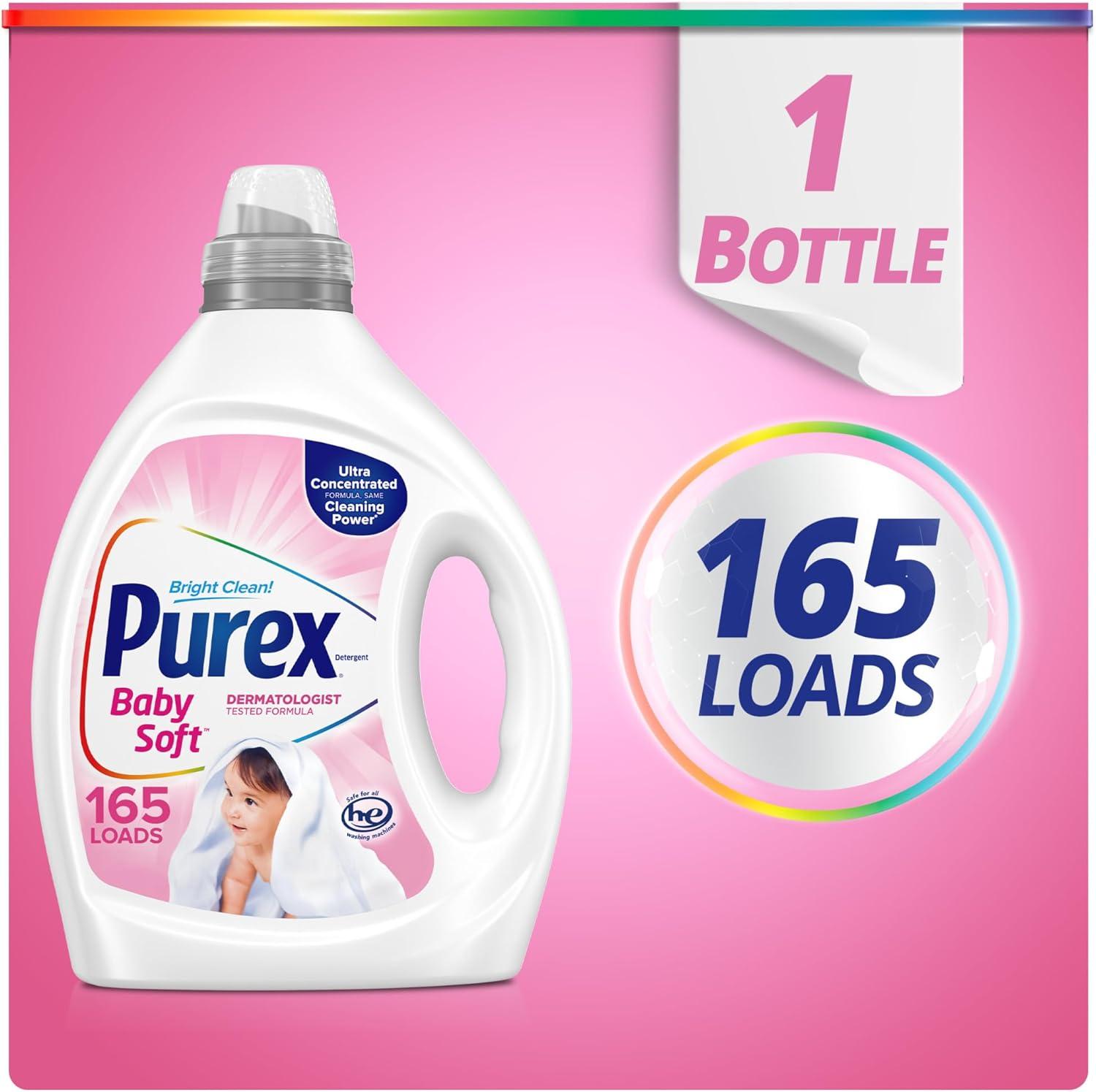 imagePurex Baby Soft Liquid Laundry Detergent Ultra Concentrated 825 fl oz 165 Loads Hypoallergenic Dye Free Gentle on Skin825 Fl Oz Pack of 2
