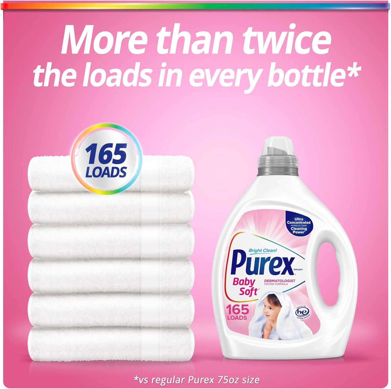 imagePurex Baby Soft Liquid Laundry Detergent Ultra Concentrated 825 fl oz 165 Loads Hypoallergenic Dye Free Gentle on Skin825 Fl Oz Pack of 2