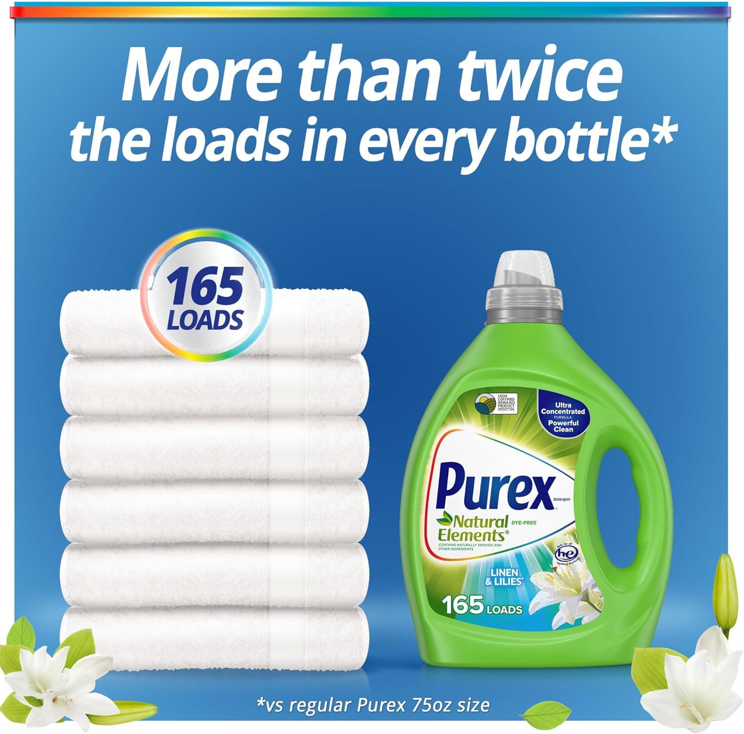 imagePurex Natural Elements Fresh Lilies amp Linen Liquid Detergent 825 oz 165 Loads UltraConcentrated DyeFree USDA Certified Biobased Product3x