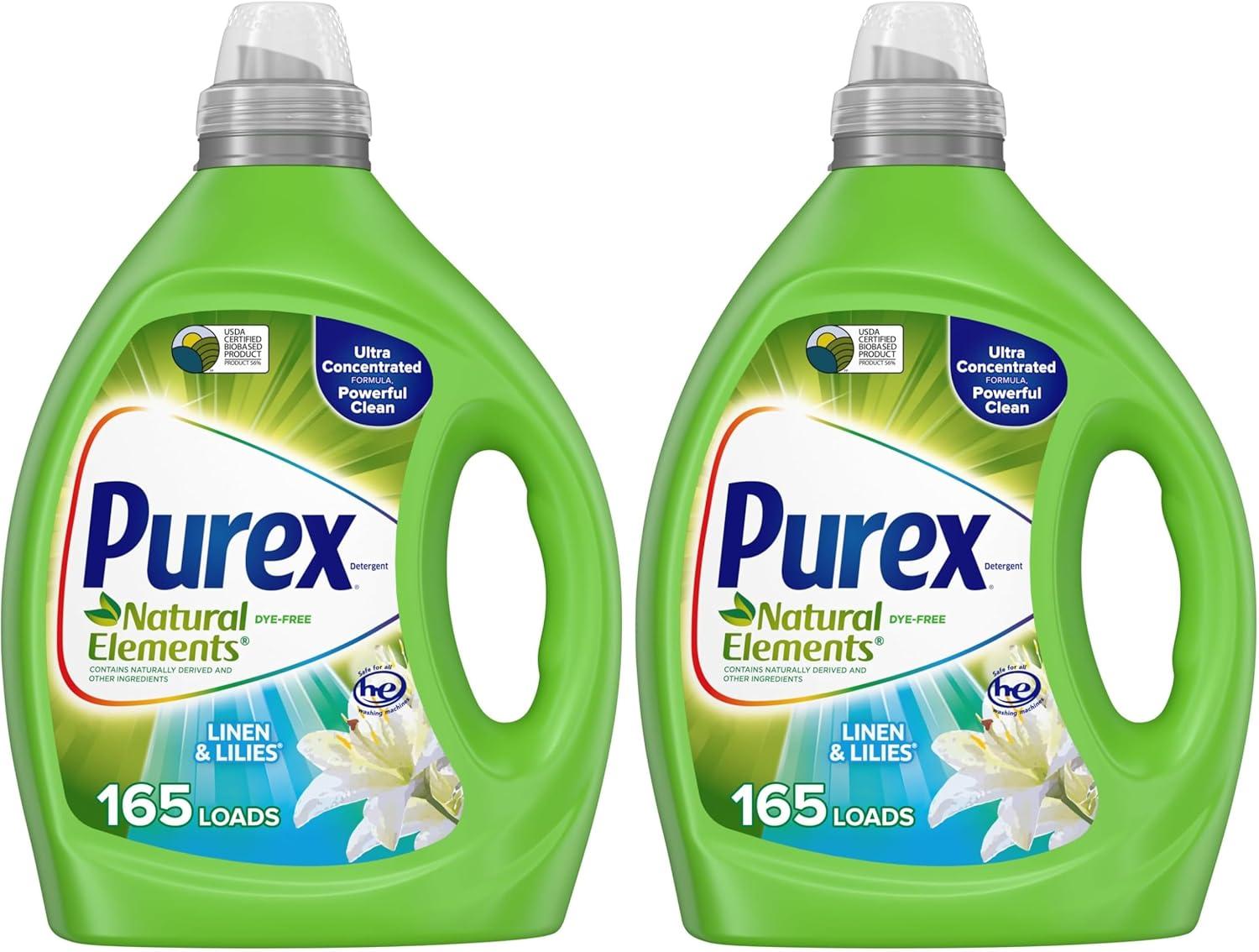 imagePurex Natural Elements Fresh Lilies amp Linen Liquid Detergent 825 oz 165 Loads UltraConcentrated DyeFree USDA Certified Biobased Product3x