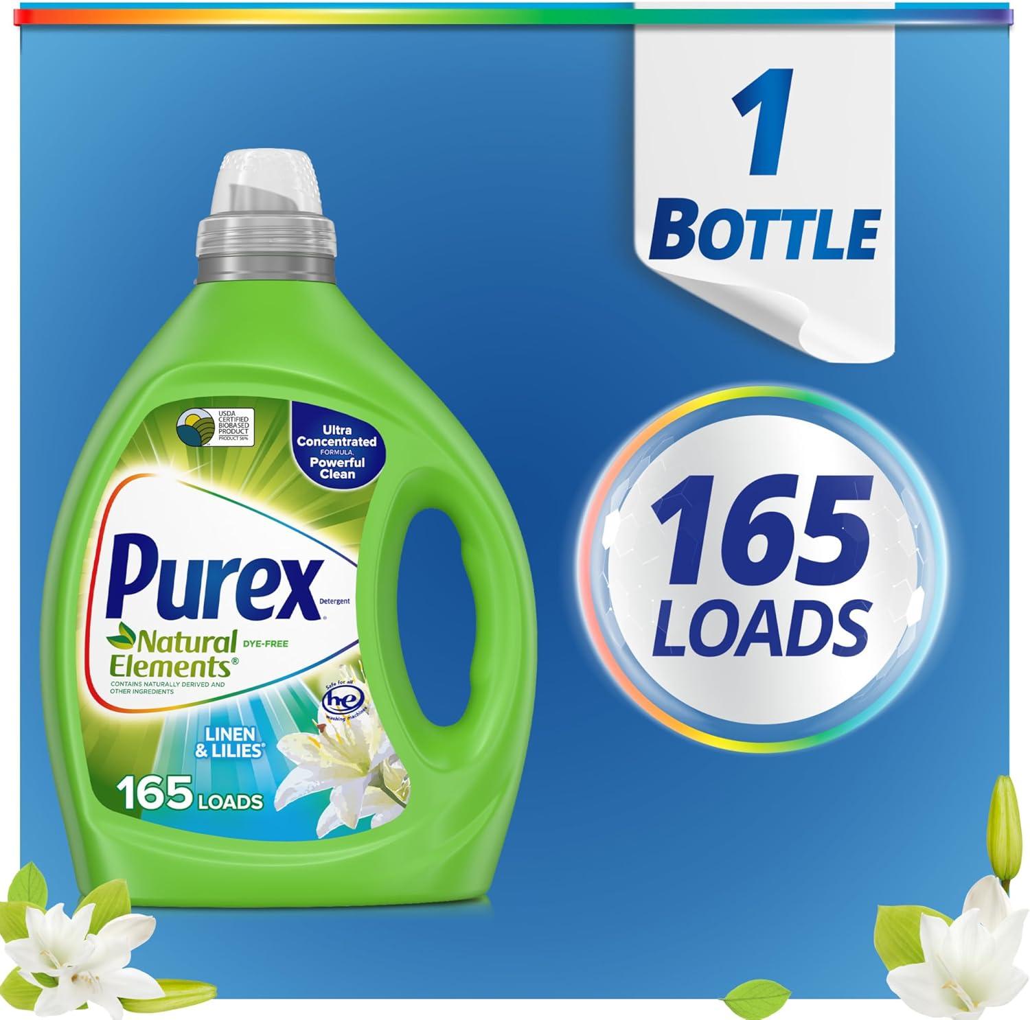 imagePurex Natural Elements Fresh Lilies amp Linen Liquid Detergent 825 oz 165 Loads UltraConcentrated DyeFree USDA Certified Biobased Product3x