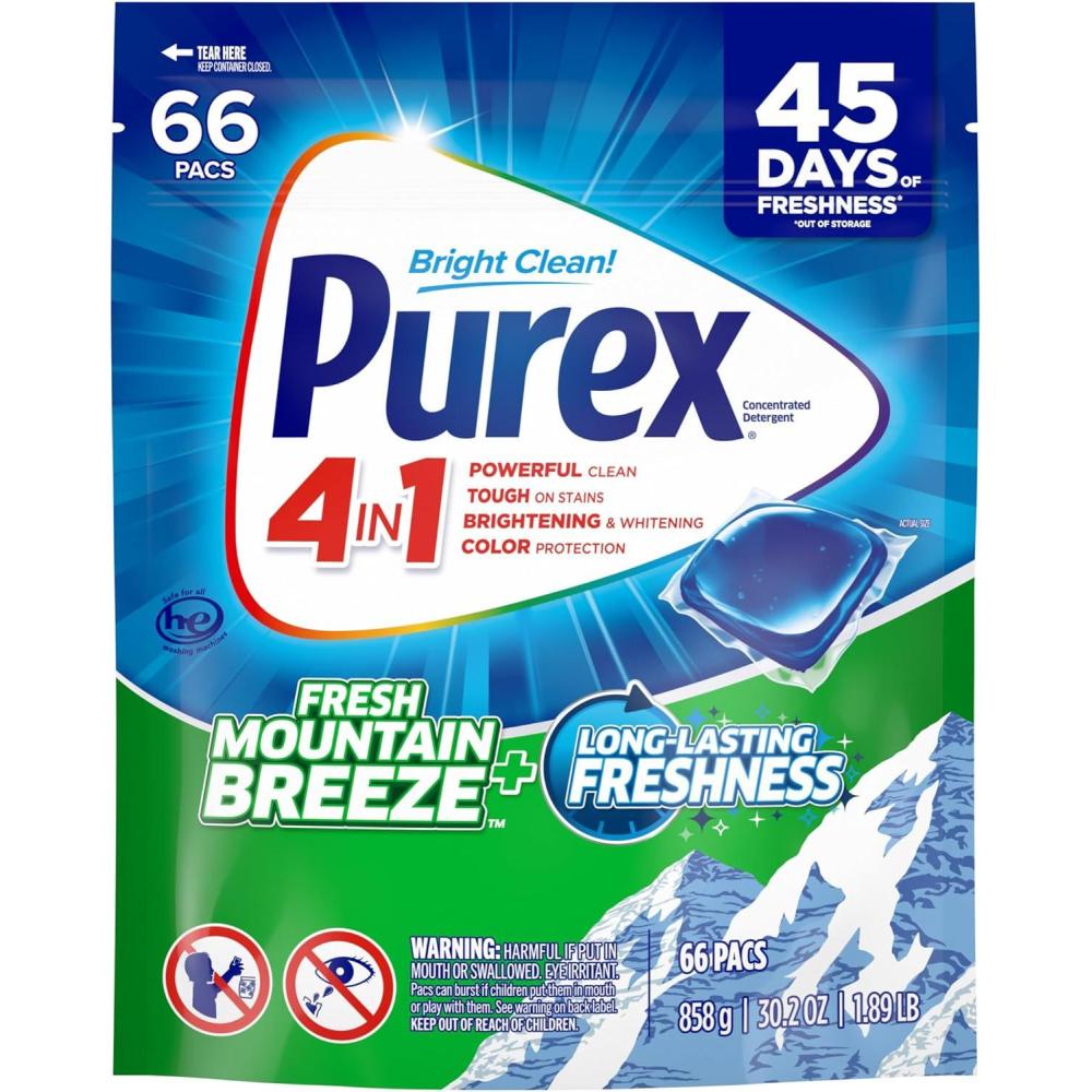 imagePurex Advanced Oxi with Odor Fighter Laundry Detergent Pacs Oxi Power 56 count Pre Measured PacsFresh Mountain Breeze
