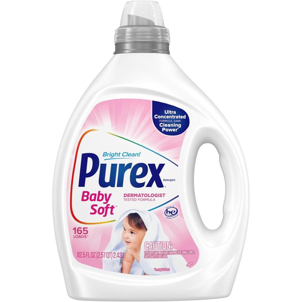 imagePurex Baby Soft Liquid Laundry Detergent Ultra Concentrated 825 fl oz 165 Loads Hypoallergenic Dye Free Gentle on Skin825 Fl Oz Pack of 1