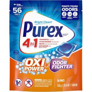 Purex Advanced Oxi with Odor Fighter Laundry Detergent Pacs, Oxi Power, 56 count, Pre Measured Pacs(Oxi Power + Odor Fighting)