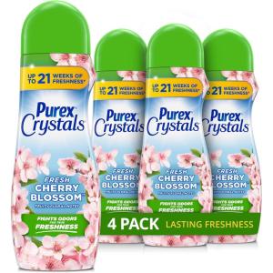 Purex Crystals In-Wash Scent Booster, Fresh Lavender Fields, 21 oz (Pack of 4), Long-Lasting Freshness & Odor Elimination Technology(Cherry Blossom & Ginger)