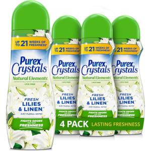 Purex Crystals In-Wash Scent Booster, Fresh Lavender Fields, 21 oz (Pack of 4), Long-Lasting Freshness & Odor Elimination Technology(Fabulously Fresh)