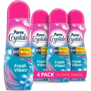 Purex Crystals In-Wash Scent Booster, Fresh Lavender Fields, 21 oz (Pack of 4), Long-Lasting Freshness & Odor Elimination Technology(Fresh Vibes)