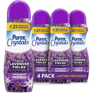 Purex Crystals In-Wash Scent Booster, Fresh Lavender Fields, 21 oz (Pack of 4), Long-Lasting Freshness & Odor Elimination Technology(Lavender Blossom)